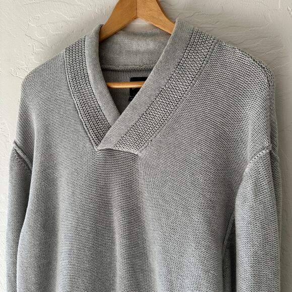 JB HOLT Mens Fulton Lincoln Cotton Chunky Sweater Shawl Size Large Gray Dadcore - Picture 3 of 12